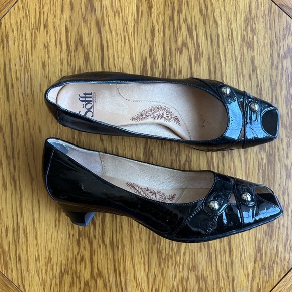 **SOFFT* Black x Beige Peep Toe Low Heels Size 10 - Picture 1 of 8